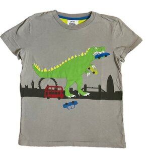 Mini Boden 9-10 Green Dinosaur London UK Applique T-Shirt Grey Rare